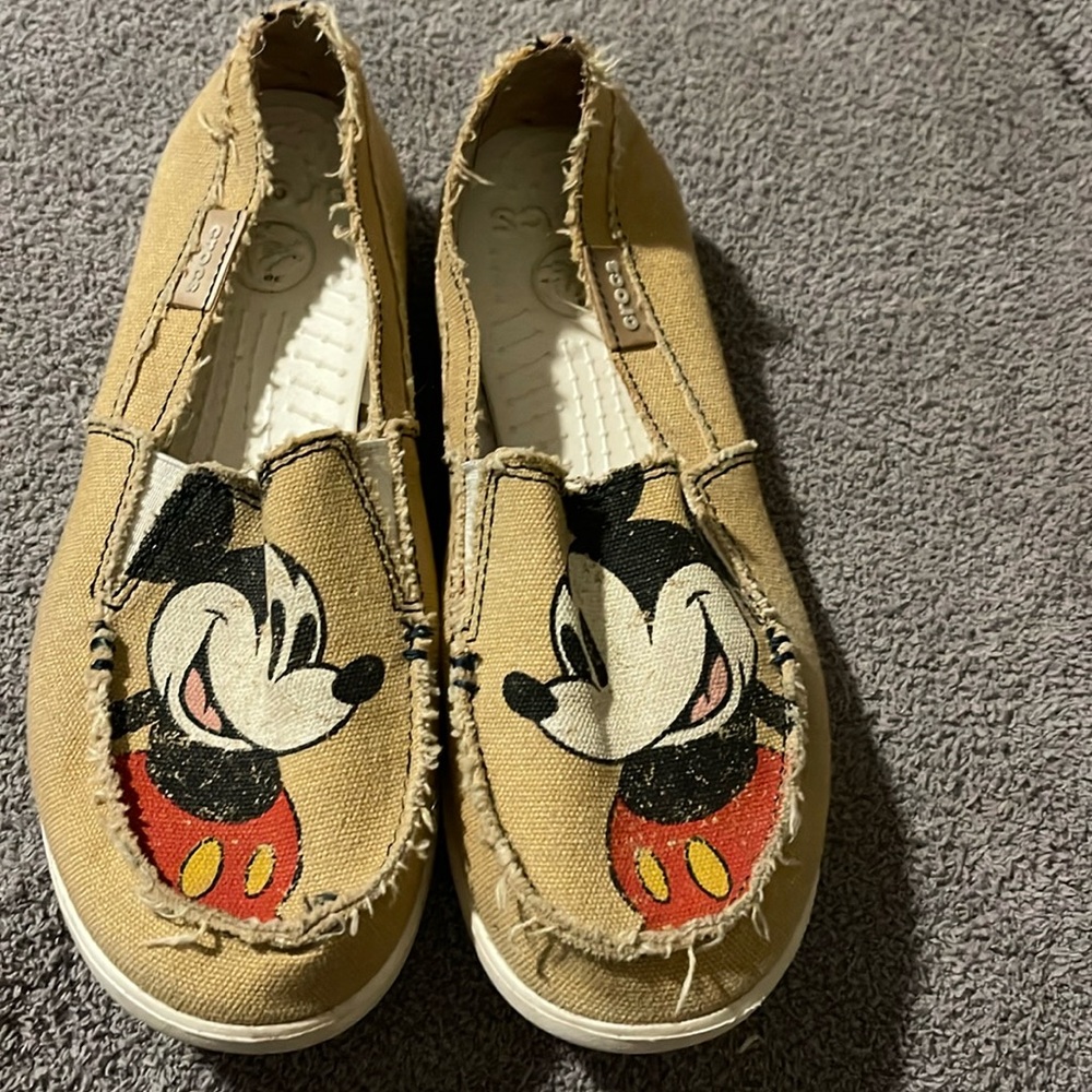 CROCS Tan Mickey Mouse Canvas Slip-On Flats